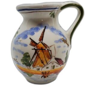 Delft Hangeschildery DeWit Hand Painted Multi Colored Polychrome Pottery Pitcher
